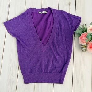 Vintage Purple Shimmery V-Neck Short Sleeve Top